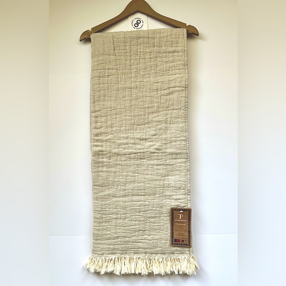 🎁Texteis Penedo Throw Blanket - Cotton - Taupe with Oatmeal Reverse